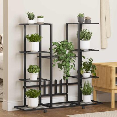Suport pentru flori cu roți, 94,5x24,5x91,5 cm, negru, fier GartenMobel Dekor