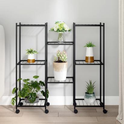 Suport pentru flori cu roți, 83x25x83,5 cm, negru, fier GartenMobel Dekor