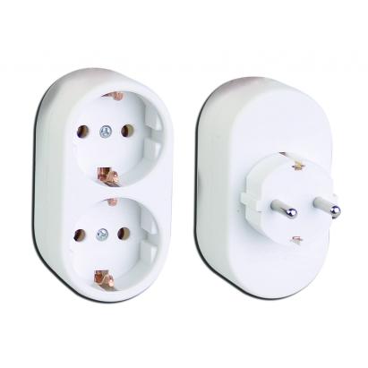 Priză splitter dublă Schuko Makalon, adaptor 2 ieșiri, alb
