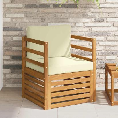 Canapea de exterior Lemn de acacia solid și poliester natural GartenMobel Dekor