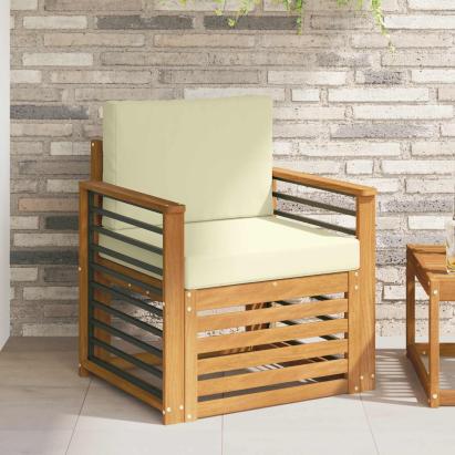 Canapea de exterior Lemn de acacia solid și poliester natural GartenMobel Dekor