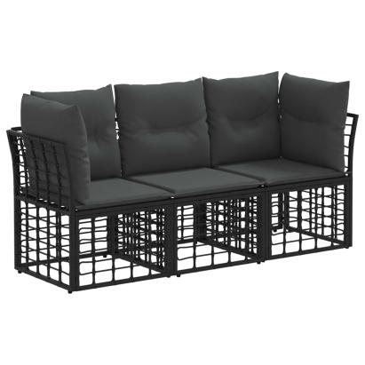 Set de canapele de exterior cu pernă 3 pcs Negru Poliester GartenMobel Dekor