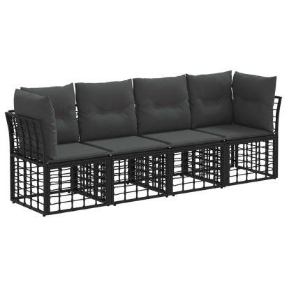 Set de canapele de exterior cu pernă 4 pcs Negru Poliester GartenMobel Dekor