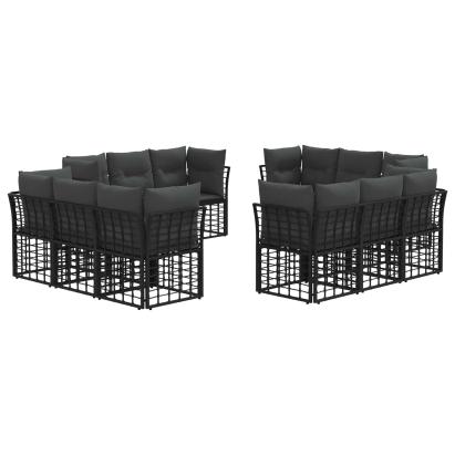 Set de canapele de exterior cu pernă 12 pcs Negru Poliester GartenMobel Dekor