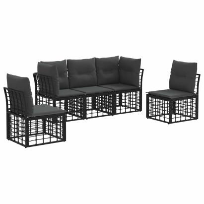 Set de canapele de exterior cu pernă 5 pcs Negru Poliester GartenMobel Dekor