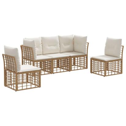 Set de canapele de exterior cu pernă 5 pcs natural Poliester GartenMobel Dekor