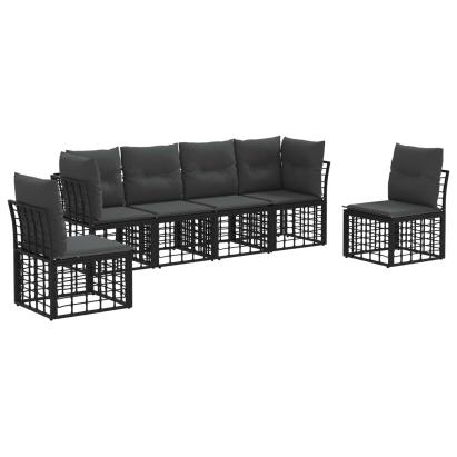 Set de canapele de exterior cu pernă 6 pcs Negru Poliester GartenMobel Dekor