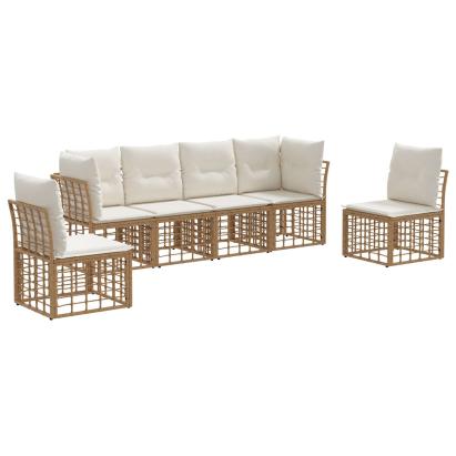 Set de canapele de exterior cu pernă 6 pcs natural Poliester GartenMobel Dekor
