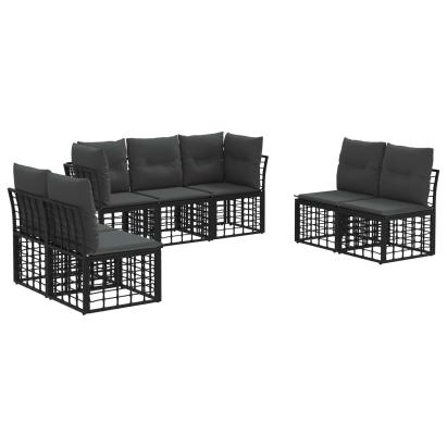 Set de canapele de exterior cu pernă 7 pcs Negru Poliester GartenMobel Dekor