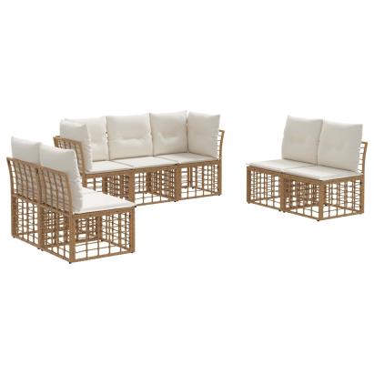 Set de canapele de exterior cu pernă 7 pcs natural Poliester GartenMobel Dekor