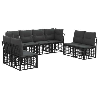 Set de canapele de exterior cu pernă 8 pcs Negru Poliester GartenMobel Dekor