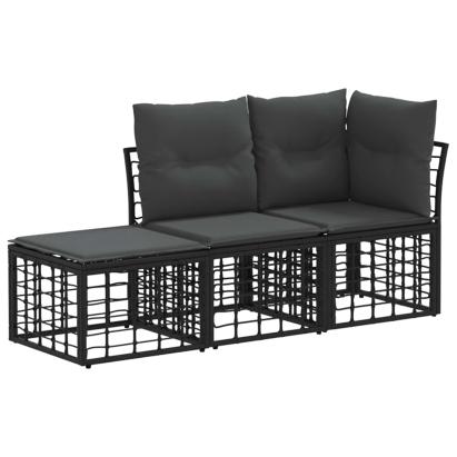 Set de canapele de exterior cu pernă 3 pcs Negru Poliester GartenMobel Dekor