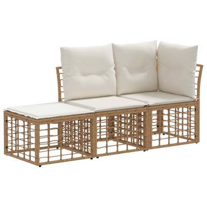 Set de canapele de exterior cu pernă 3 pcs natural Poliester GartenMobel Dekor