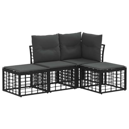 Set de canapele de exterior cu pernă 4 pcs Negru Poliester GartenMobel Dekor