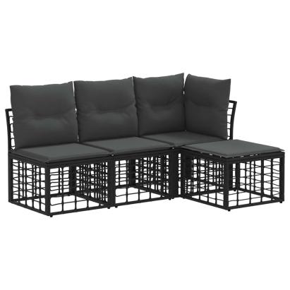 Set de canapele de exterior cu pernă 4 pcs Negru Poliester GartenMobel Dekor