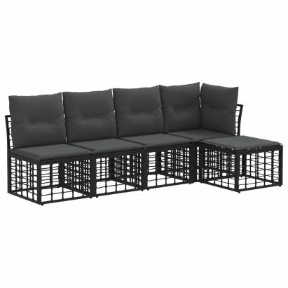 Set de canapele de exterior cu pernă 2 pcs Negru Poliester GartenMobel Dekor