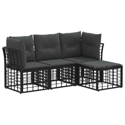 Set de canapele de exterior cu pernă 4 pcs Negru Poliester GartenMobel Dekor
