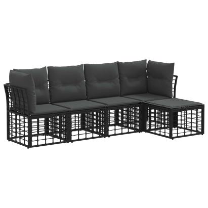 Set de canapele de exterior cu pernă 5 pcs Negru Poliester GartenMobel Dekor