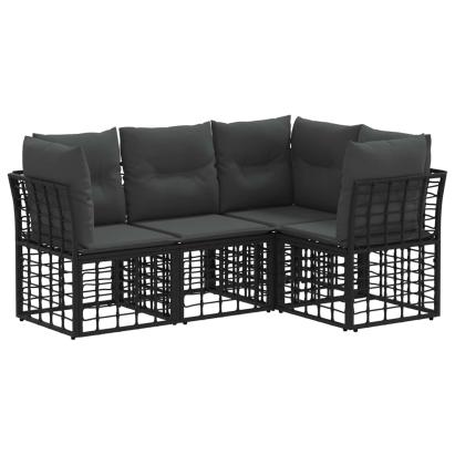 Set de canapele de exterior cu pernă 4 pcs Negru Poliester GartenMobel Dekor