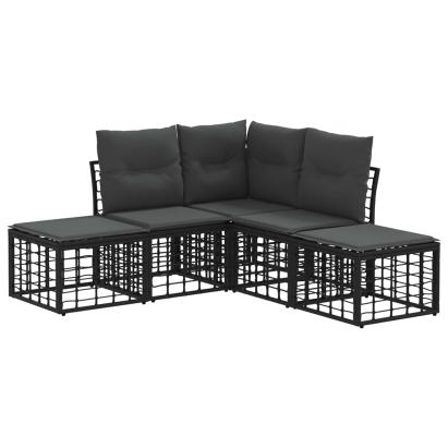 Set de canapele de exterior cu pernă 4 pcs Negru Poliester GartenMobel Dekor
