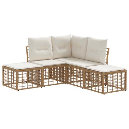 Set de canapele de exterior cu pernă 4 pcs natural Poliester GartenMobel Dekor