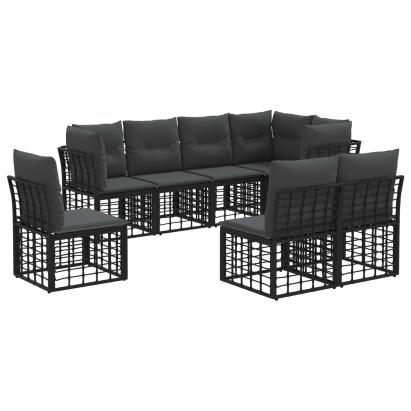 Set de canapele de exterior cu pernă 8 pcs Negru Poliester GartenMobel Dekor