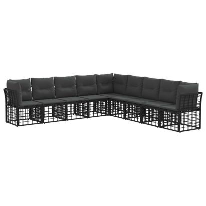 Set de canapele de exterior cu pernă 9 pcs Negru Poliester GartenMobel Dekor