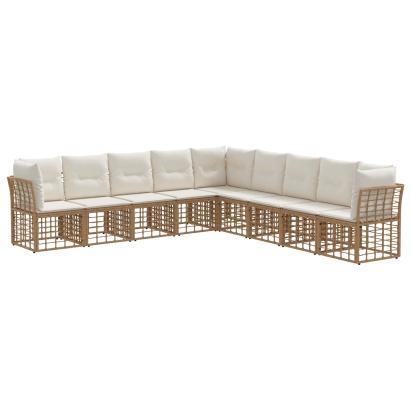 Set de canapele de exterior cu pernă 9 pcs natural Poliester GartenMobel Dekor