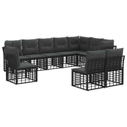 Set de canapele de exterior cu pernă 7 pcs Negru Poliester GartenMobel Dekor