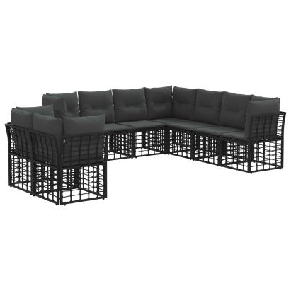 Set de canapele de exterior cu pernă 9 pcs Negru Poliester GartenMobel Dekor
