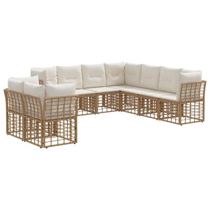 Set de canapele de exterior cu pernă 9 pcs natural Poliester GartenMobel Dekor