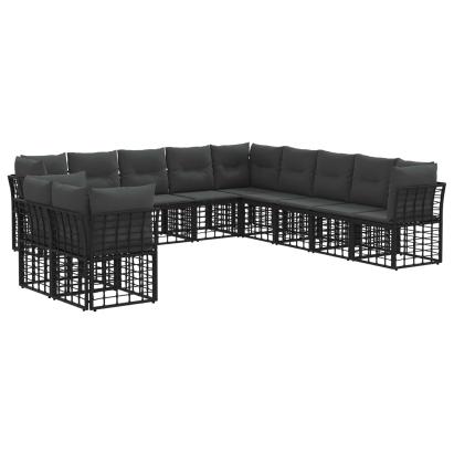 Set de canapele de exterior cu pernă 11 pcs Negru Poliester GartenMobel Dekor