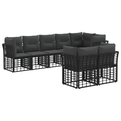 Set de canapele de exterior cu pernă 6 pcs Negru Poliester GartenMobel Dekor