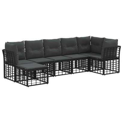 Set de canapele de exterior cu pernă 4 pcs Negru Poliester GartenMobel Dekor