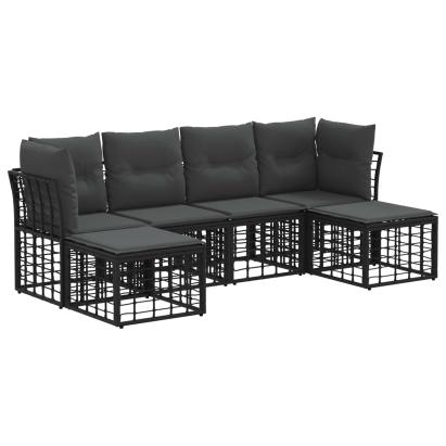 Set de canapele de exterior cu pernă 6 pcs Negru Poliester GartenMobel Dekor