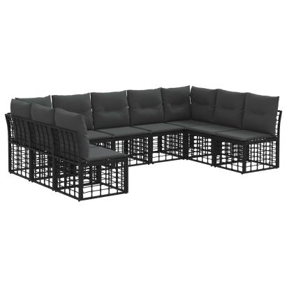 Set de canapele de exterior cu pernă 9 pcs Negru Poliester GartenMobel Dekor