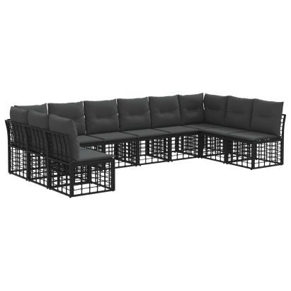 Set de canapele de exterior cu pernă 10 pcs Negru Poliester GartenMobel Dekor