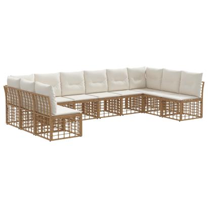 Set de canapele de exterior cu pernă 10 pcs natural Poliester GartenMobel Dekor