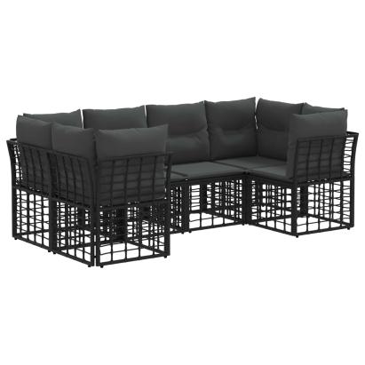Set de canapele de exterior cu pernă 6 pcs Negru Poliester GartenMobel Dekor