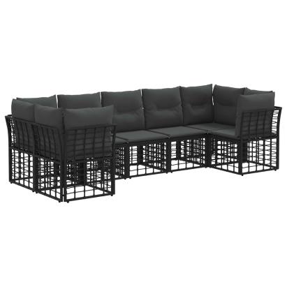 Set de canapele de exterior 7 pcs Negru și Gri închis Poliester GartenMobel Dekor