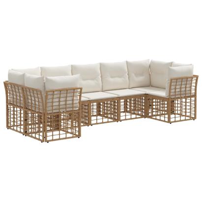 Set de canapele de exterior 7 pcs Alb Natural și Crem Poliester GartenMobel Dekor