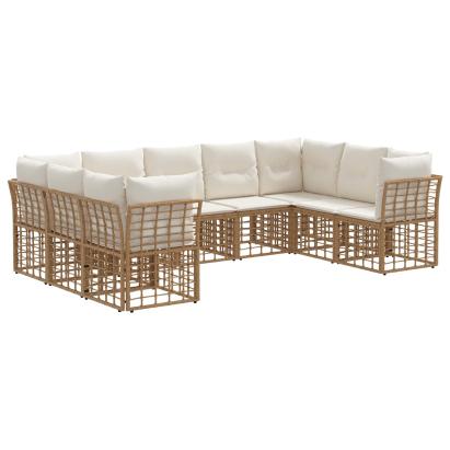 Set de canapele de exterior 9 pcs Alb Natural și Crem Poliester GartenMobel Dekor