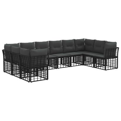 Set de canapele de exterior cu pernă 10 pcs Negru și Gri închis GartenMobel Dekor