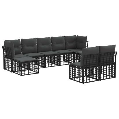 Set de canapele de exterior 9 pcs Negru și Gri închis Poliester GartenMobel Dekor