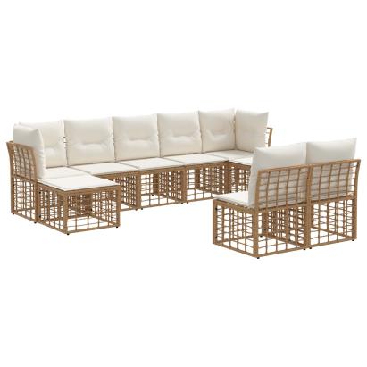 Set de canapele de exterior 9 pcs Alb Natural și Crem Poliester GartenMobel Dekor