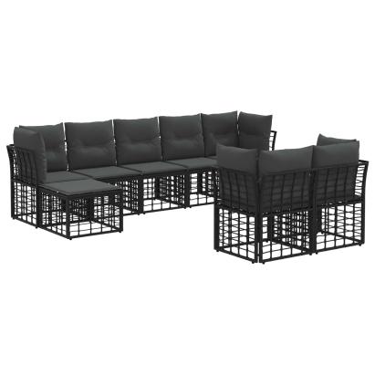 Set de canapele de exterior 6 pcs Negru și Gri închis Poliester GartenMobel Dekor