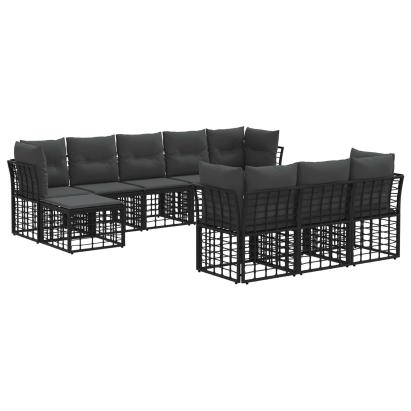 Set de canapele de exterior cu pernă 10 pcs Negru și Gri închis GartenMobel Dekor