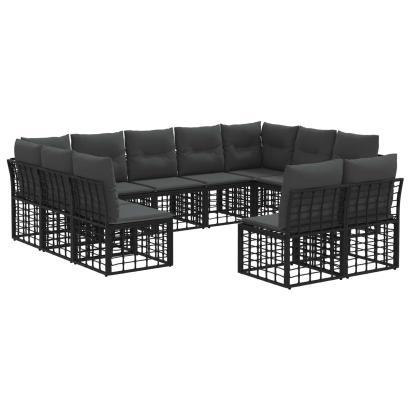 Set de canapele de exterior cu pernă 11 pcs Negru și Gri închis GartenMobel Dekor