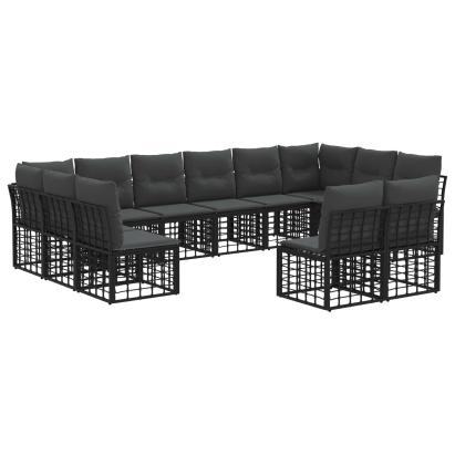 Set de canapele de exterior 6 pcs Negru și Gri închis Poliester GartenMobel Dekor