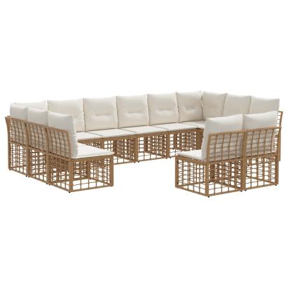 Set de canapele de exterior 6 pcs Alb Natural și Crem Poliester GartenMobel Dekor